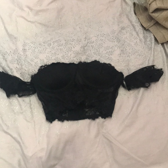 Black off the shoulder lace corset crop top - Picture 1 of 2